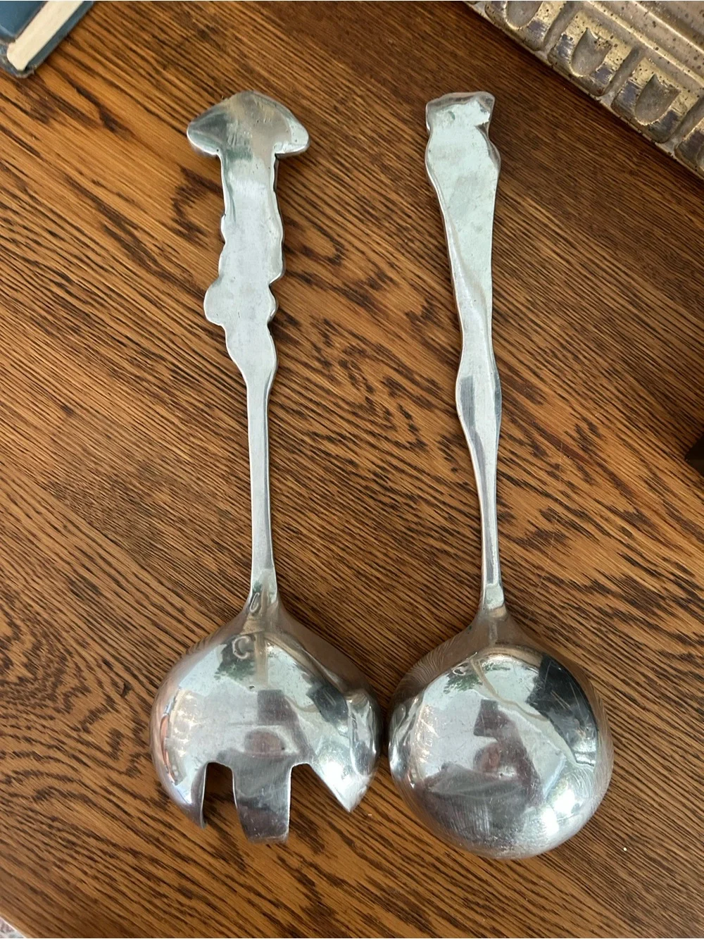 Source Unknown Silver Mushroom-Top Salad Serving Spoon and Fork Set